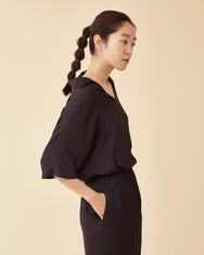Classic Spread Collar Top / Navy