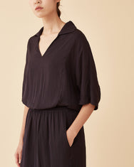 Classic Spread Collar Top / Navy