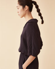 Classic Spread Collar Top / Navy