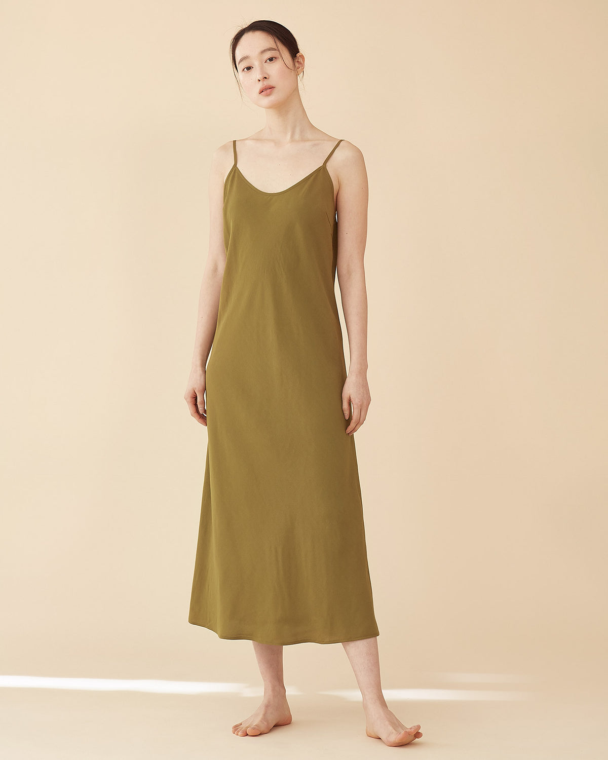 Caroline Long Slip Dress / Olive Green