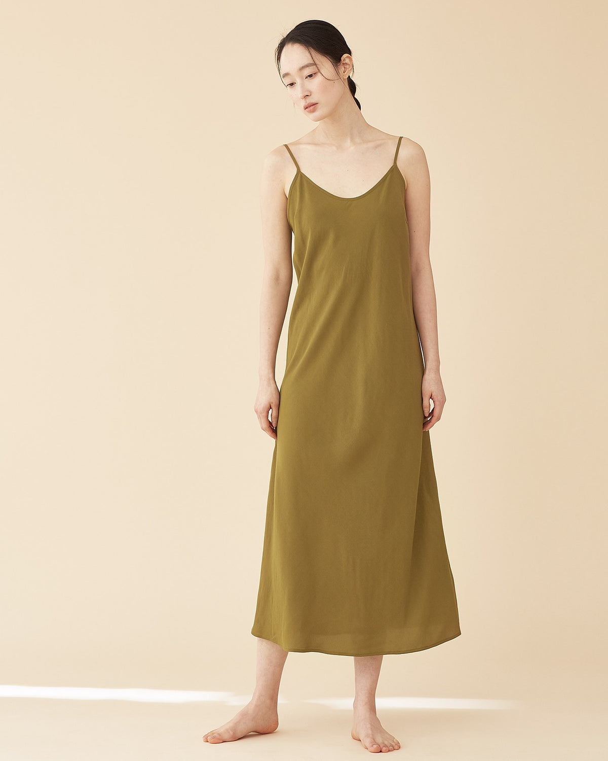 Caroline Long Slip Dress / Olive Green