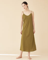 Caroline Long Slip Dress / Olive Green