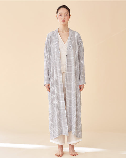 Plaid Long Multi-strap Robe
