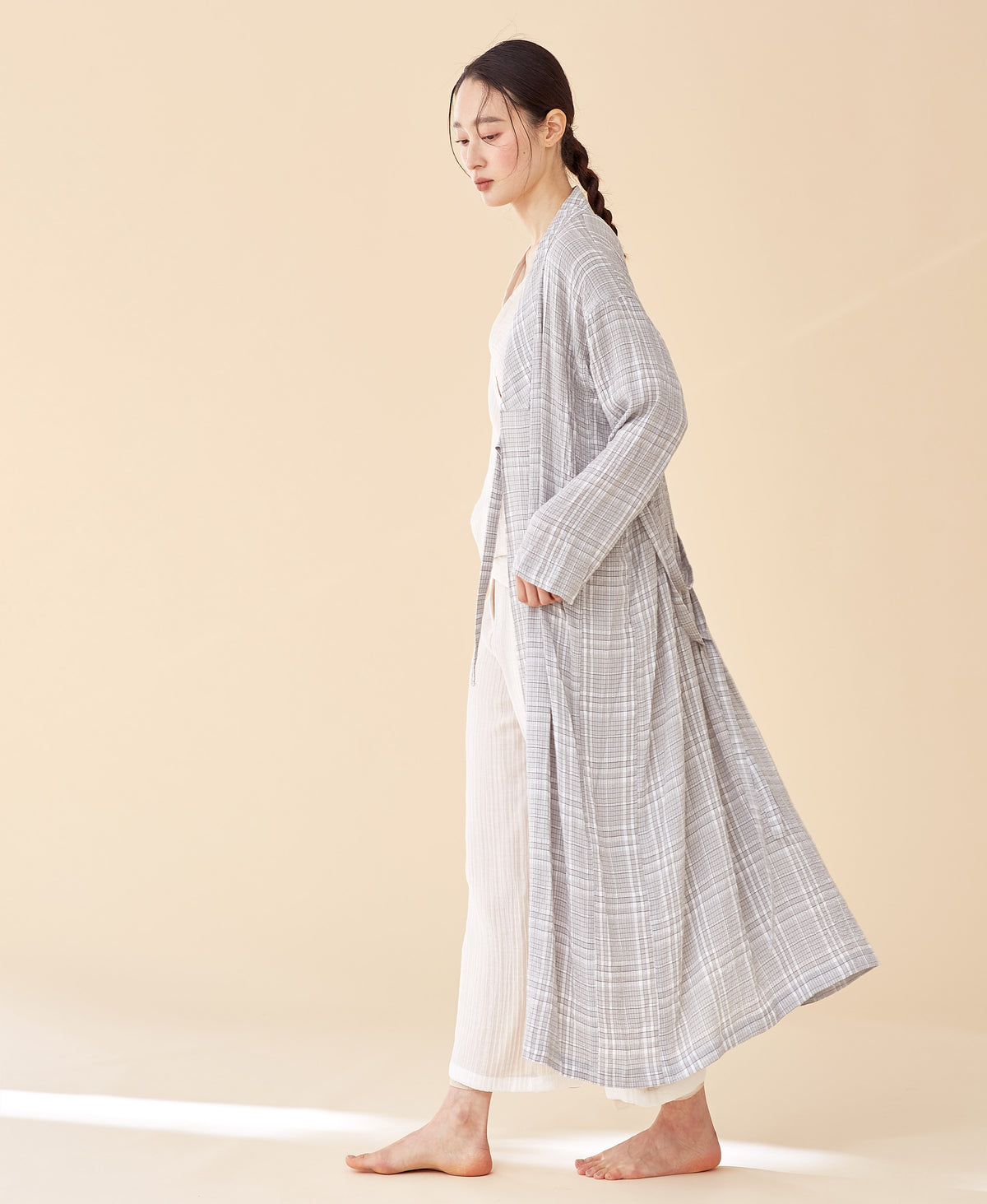 Plaid Long Multi-strap Robe