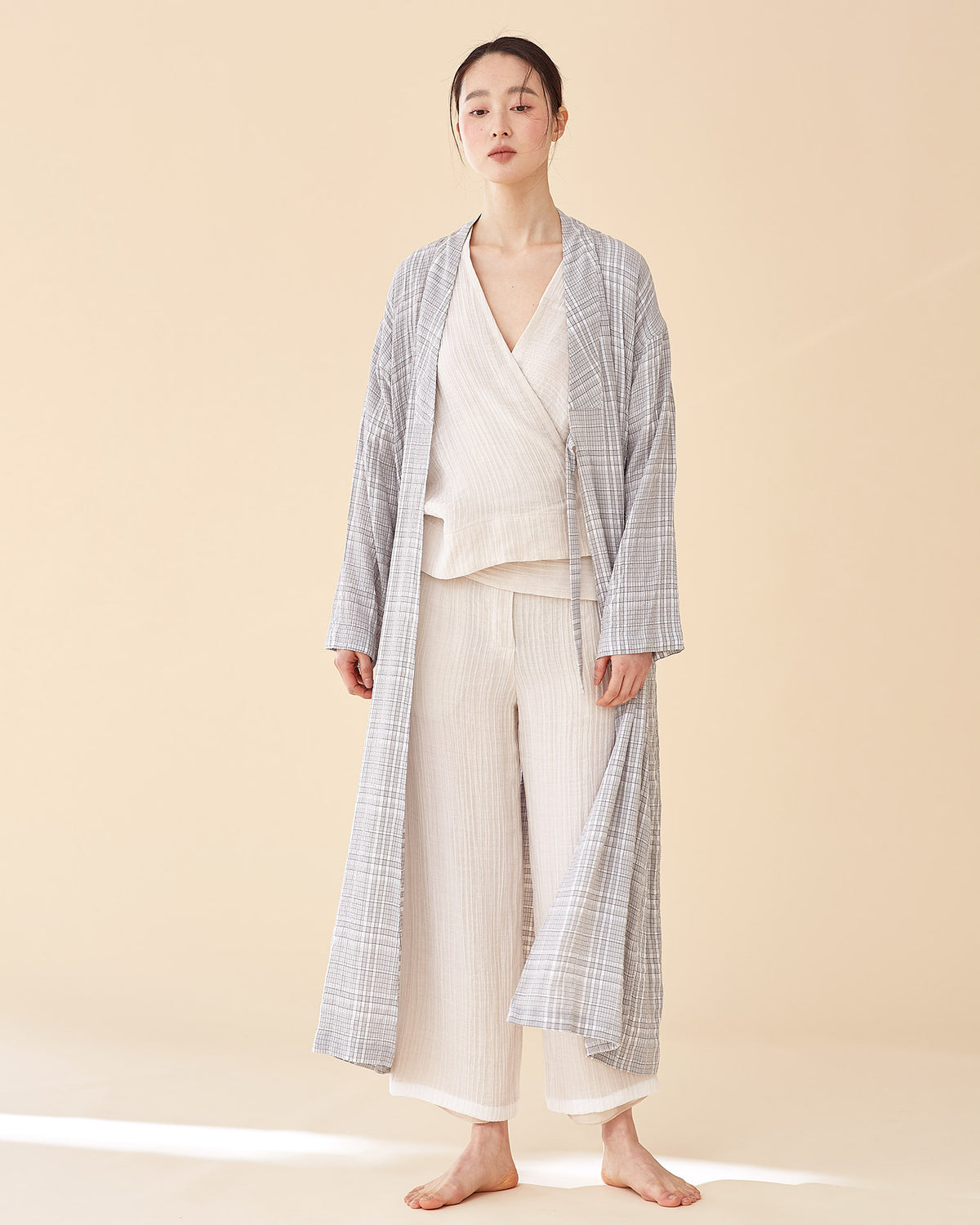 Plaid Long Multi-strap Robe
