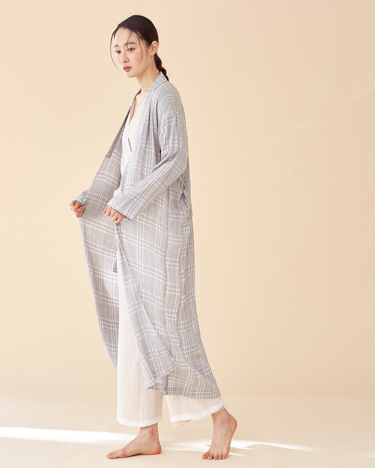 Plaid Long Multi-strap Robe