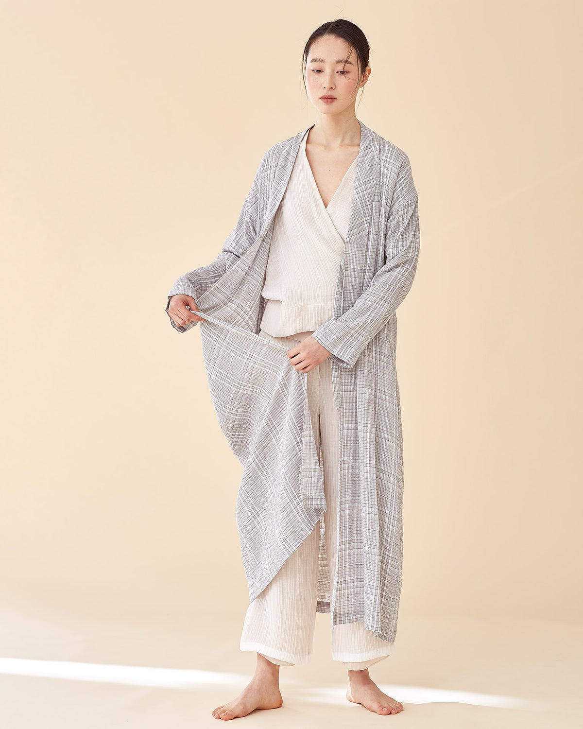 Plaid Long Multi-strap Robe