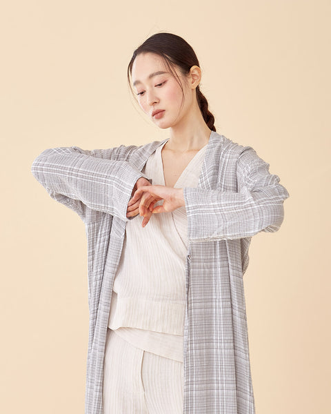 Plaid Long Multi-strap Robe