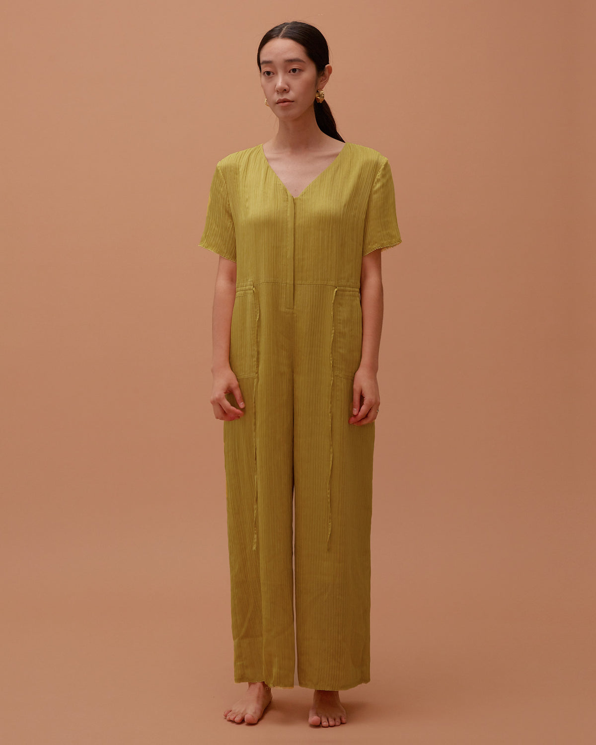 Ola Pleats Jumpsuit / Mustard Green