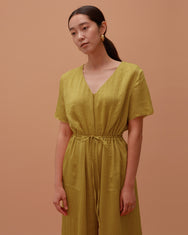 Ola Pleats Jumpsuit / Mustard Green